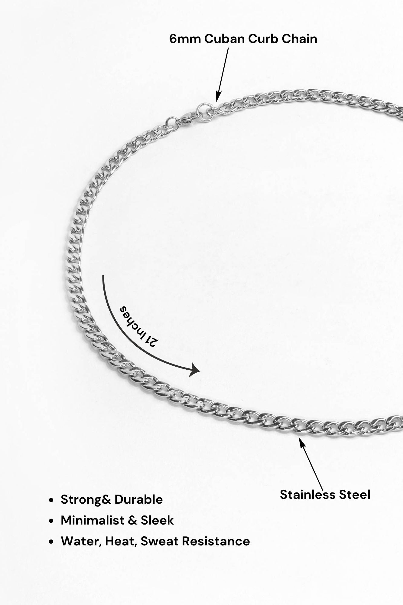 Men 6mm Stainless Steel Chain Necklace