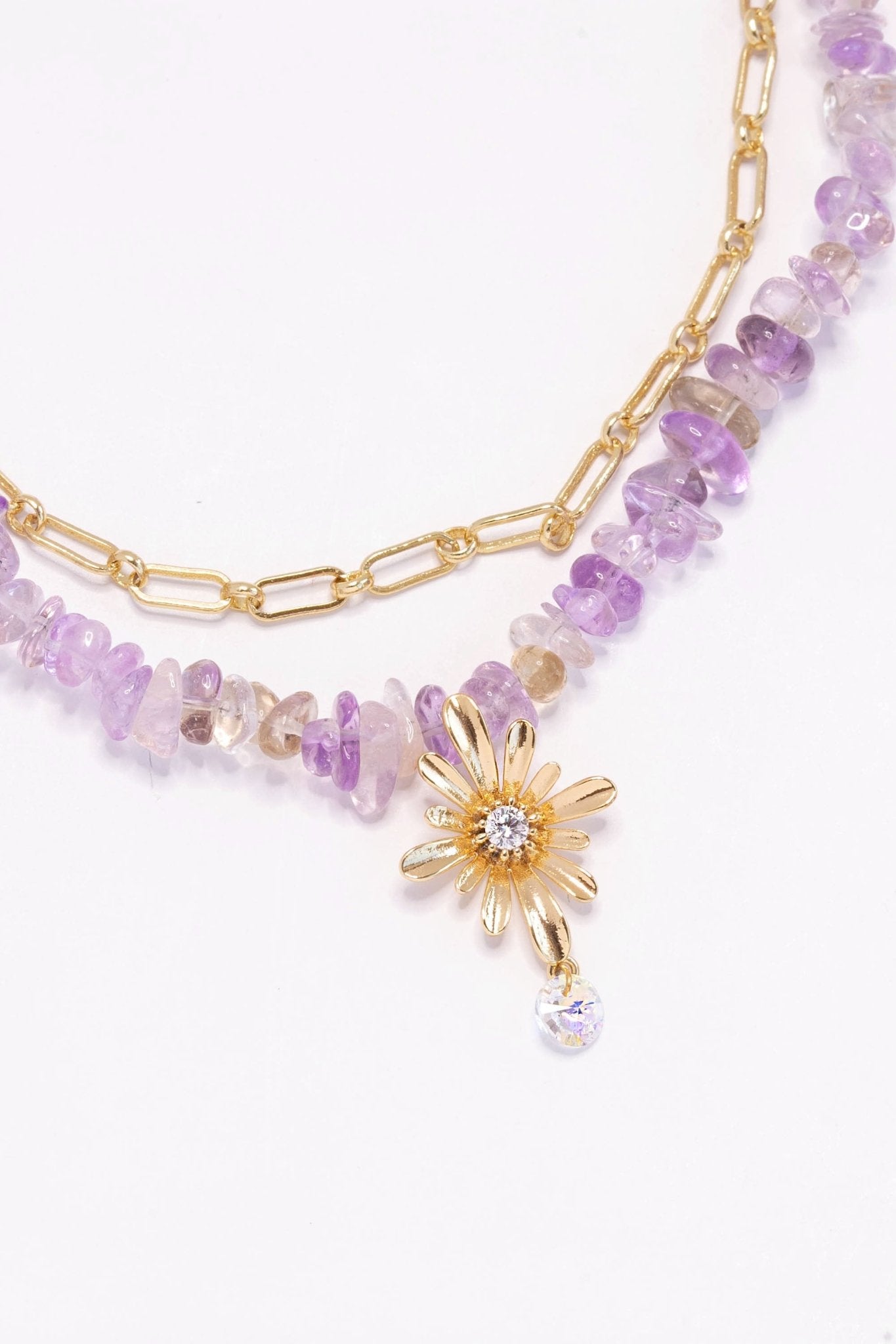 Fresh Flowers Ametrine Chip Double Layer NecklaceNuma EstiloAmethyst gemstone Necklaces