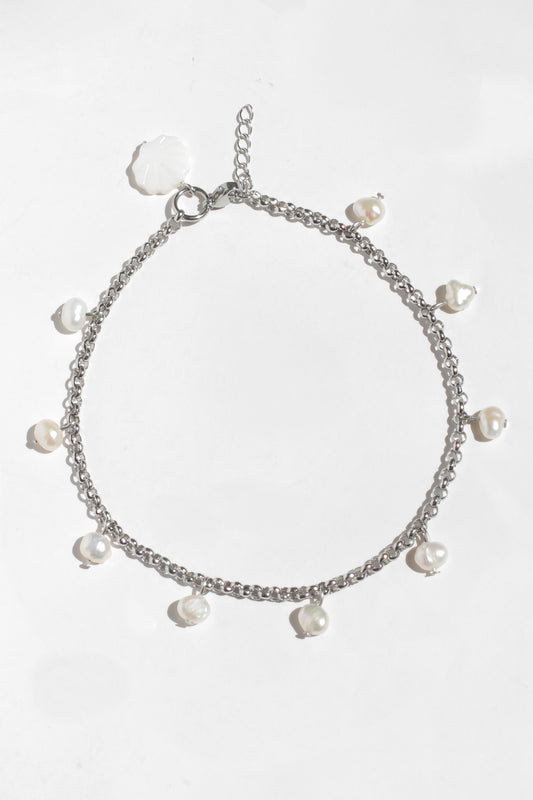 Delicate Freshwater Pearl Silver Anklet