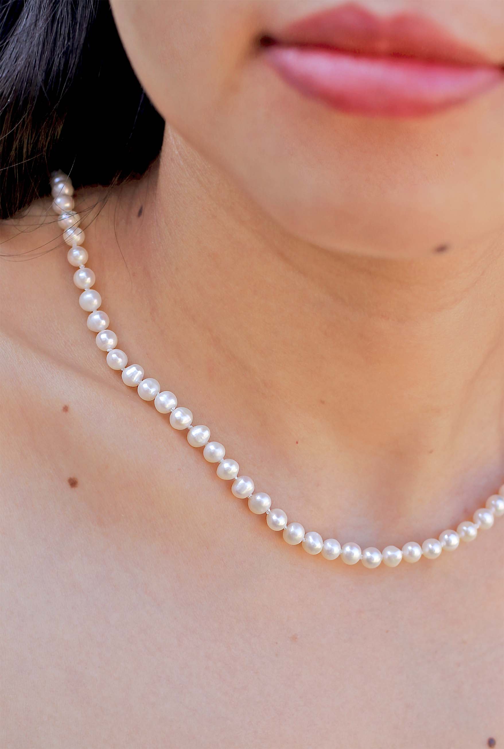 Hand Knotted buying Cultured Freshwater Pearl 7mm semi-round Pearl Necklace. Bridal Gift, Wedding Party, Bridal Shower.