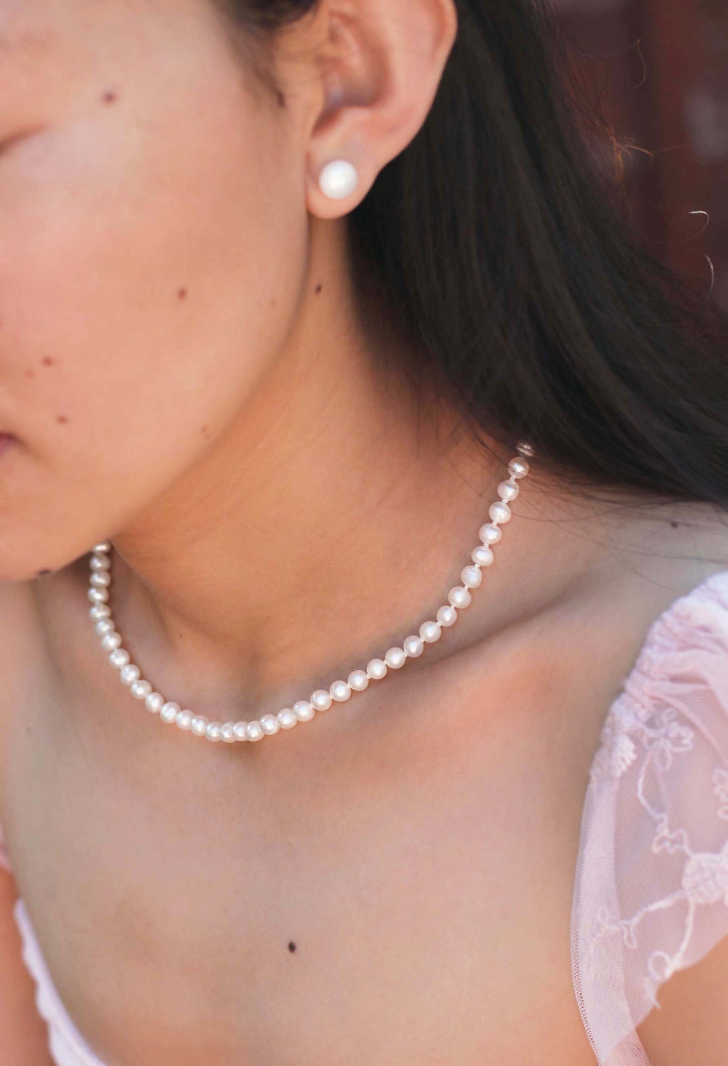 Simple Hand Knotted Pearl Necklace